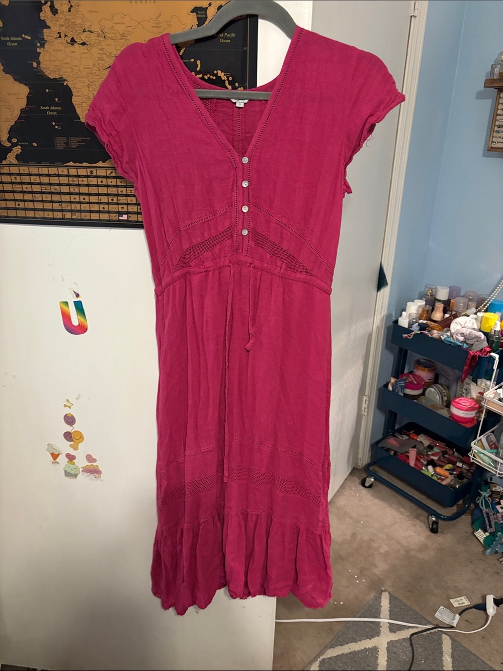 Rails Magenta Button-Front V-Neck Maxi Dress
